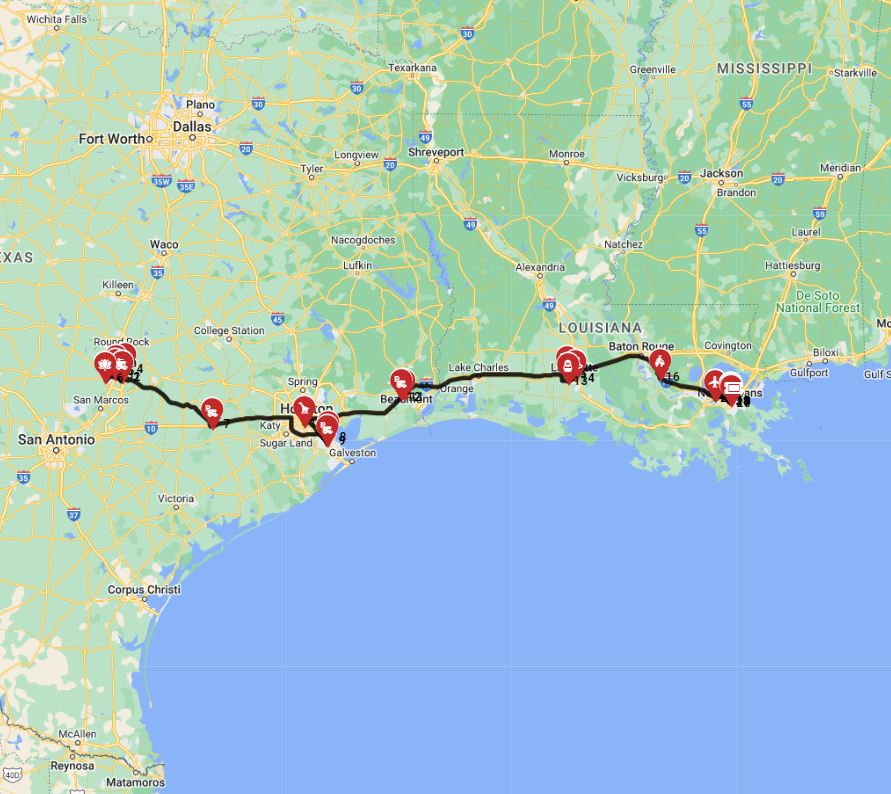RV trip from Austin to New Orleans with a motorhome